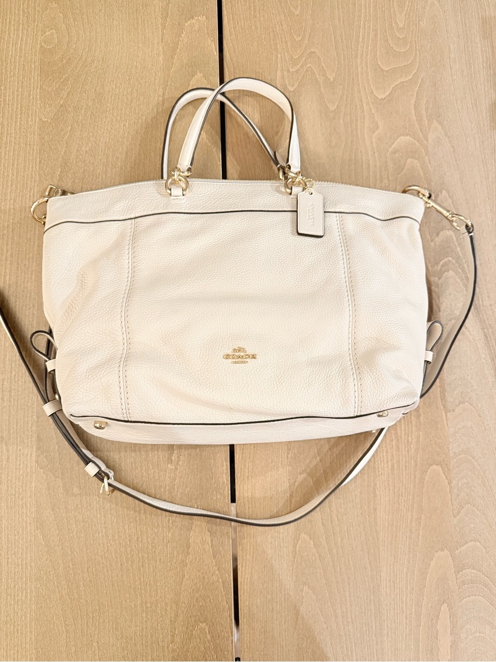 Coach Cream Pebbled Leather Lenox Satchel with Gold Hardware